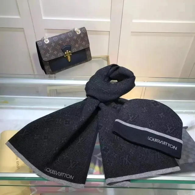 Louis Vuitton Monogram Scarf and Beanie Set Monogram Jacquard