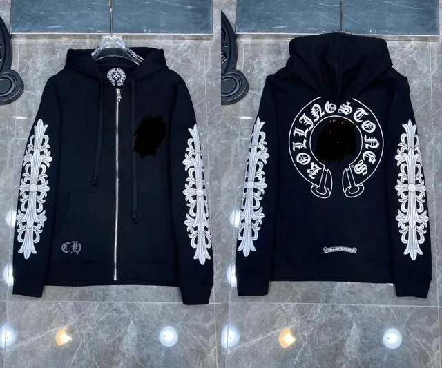 Chrome Hearts Zip-Up Hoodie Ornate Cross Print