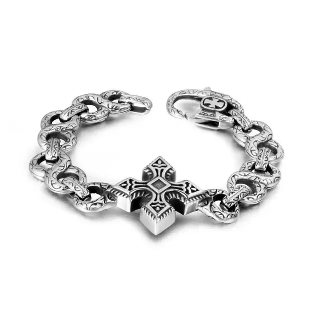 Chrome Hearts Cross Link Bracelet Ornate Cross Center