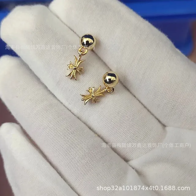 Chrome Hearts Cross Stud Earrings Gold Tone