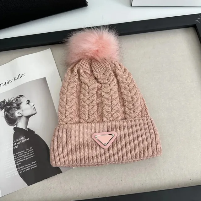 Prada Cable Knit Beanie Pom-Pom