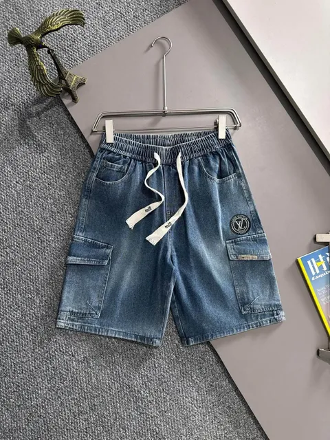 Louis Vuitton Cargo Shorts Denim with Logo Patch