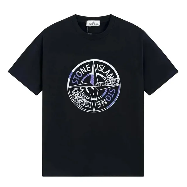 Stone Island Compass Logo T-Shirt Black with White and Purple Logo
