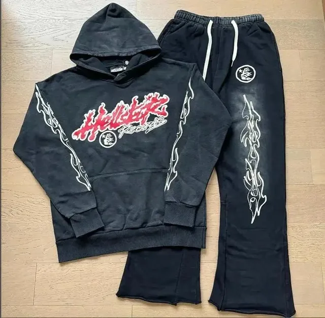 Hellstar Hoodie and Joggers Set Flame Print
