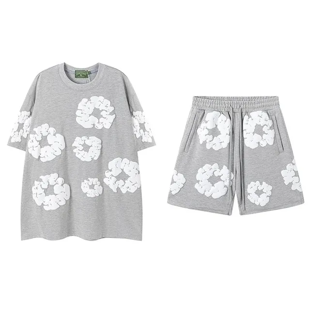 Fear of God Essentials Scrunched Flower Set Grey Heather with White 3D Floral Appliqué