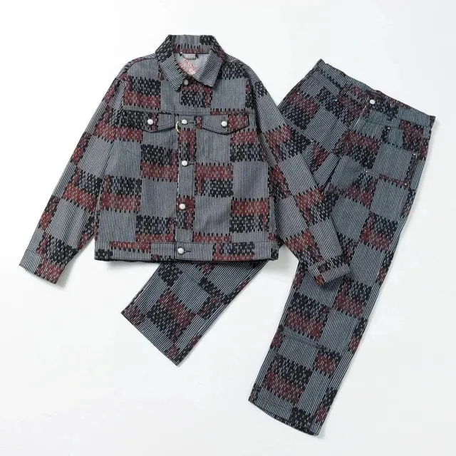Kapital Patchwork Denim Set Striped Checkered