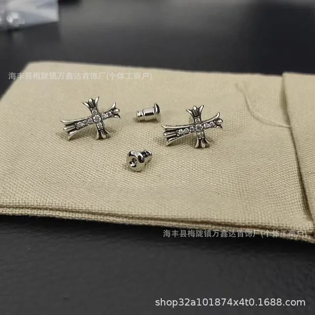 Chrome Hearts Cross Stud Earrings Crystal-Embellished