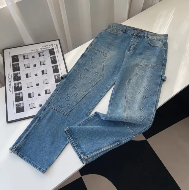 Louis Vuitton Monogram Denim Jeans Embroidered Logo