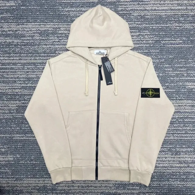Stone Island Zip-Up Hoodie Beige with Compass Patch