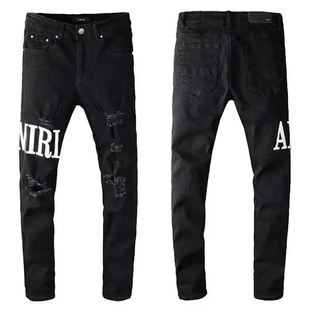 Amiri Distressed Logo Jeans Black with White Lettering