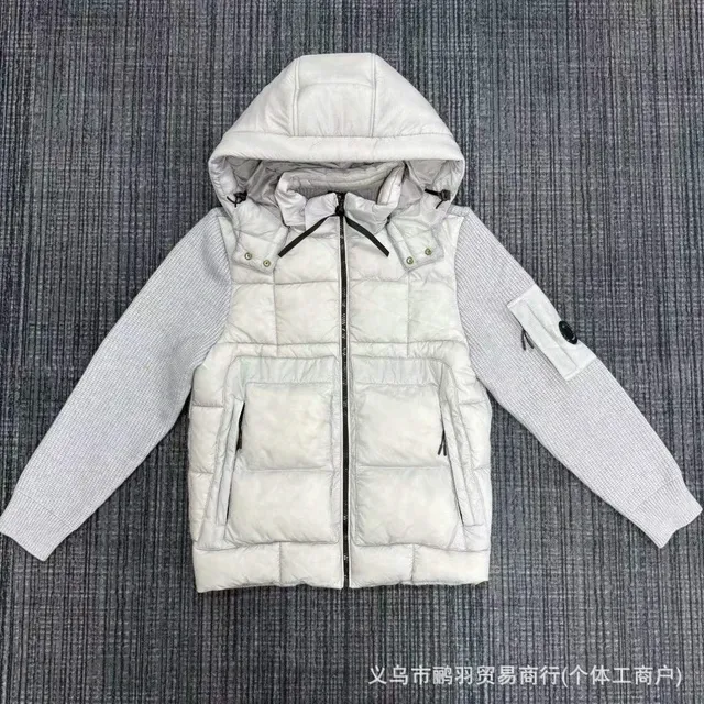 C.P. Company Goggle Jacket White/Grey Knit-Sleeve