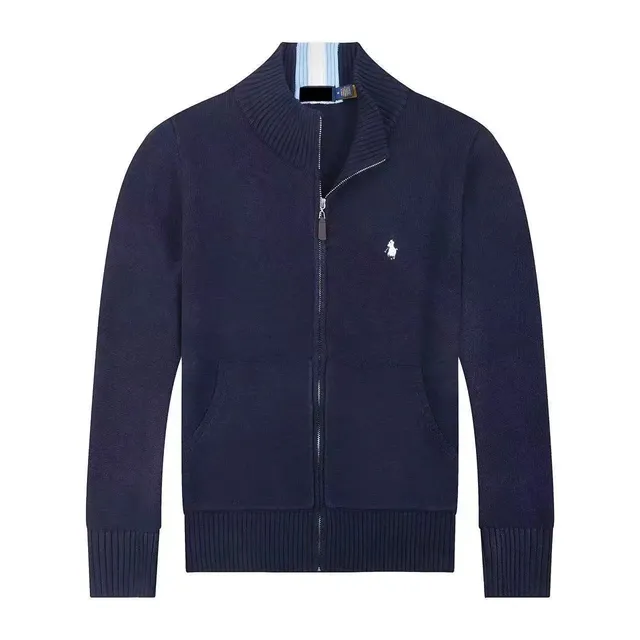 Polo Ralph Lauren Zip-Up Knit Sweater Navy with Pony Logo