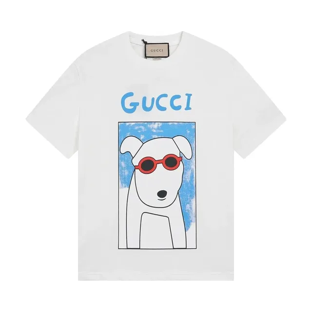 Gucci Dog Print T-Shirt Blue Logo Red Sunglasses
