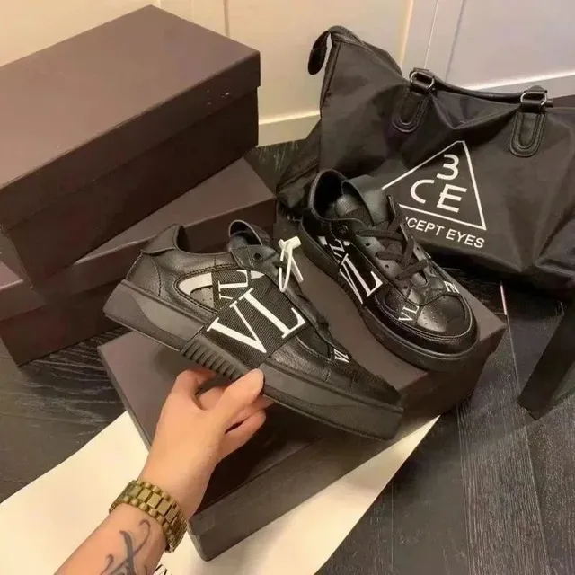 Valentino Rockstud Sneaker Black with White VLTN Strap