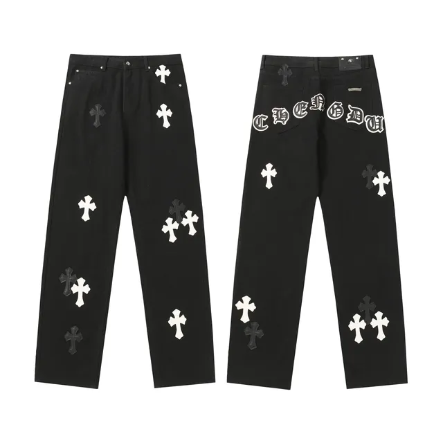 Chrome Hearts Cross Patch Jeans Black with White and Grey Cross Patches
