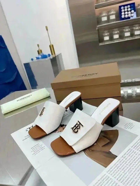 Burberry Monogram Mule White Leather with Gold TB Logo