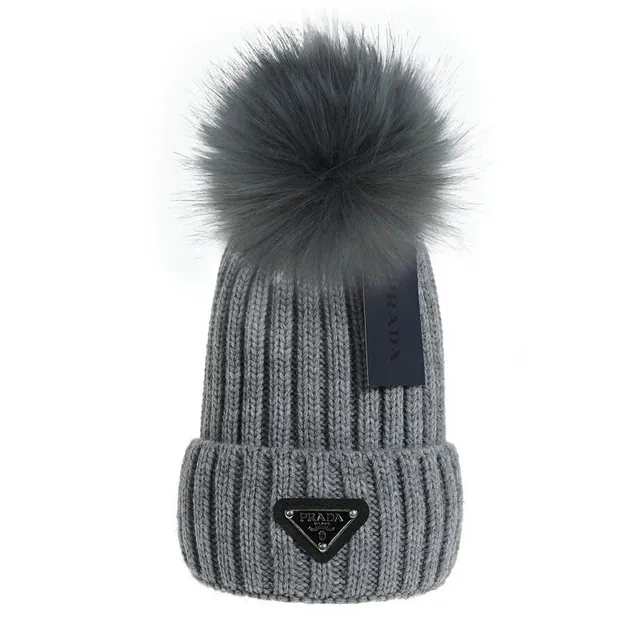 Prada Knit Beanie Fur Pom-Pom