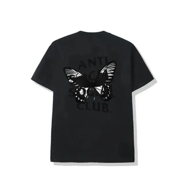 Anti Social Social Club Butterfly Tee Black with White Butterfly Print
