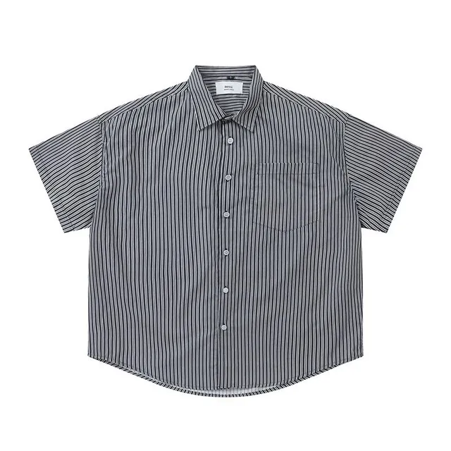 Short-Sleeve Button-Up Shirt Vertical Stripe