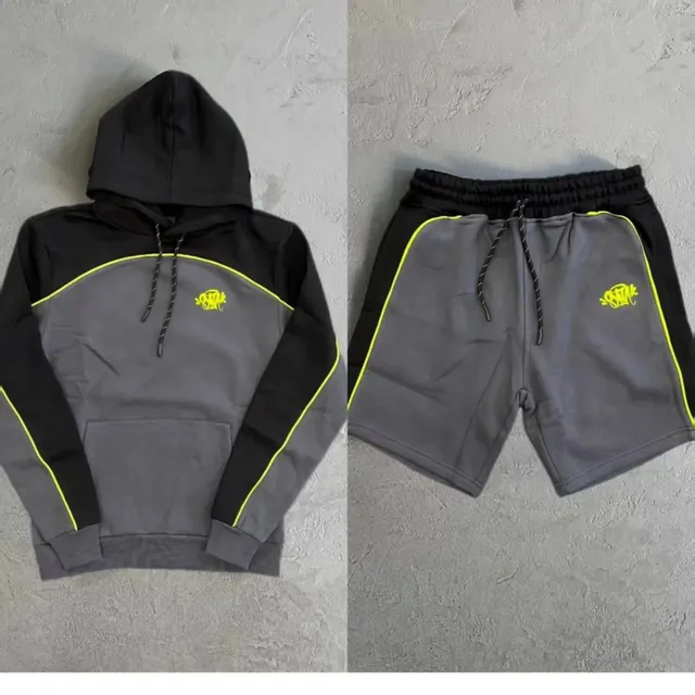 Corteiz Hoodie and Shorts Set Neon Trim