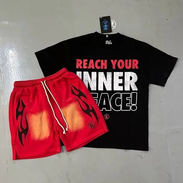 Hellstar T-Shirt and Shorts Set Inner Peace Flame Print