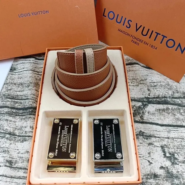 Louis Vuitton Reversible Belt Two-Tone Leather with Metal Buckles
