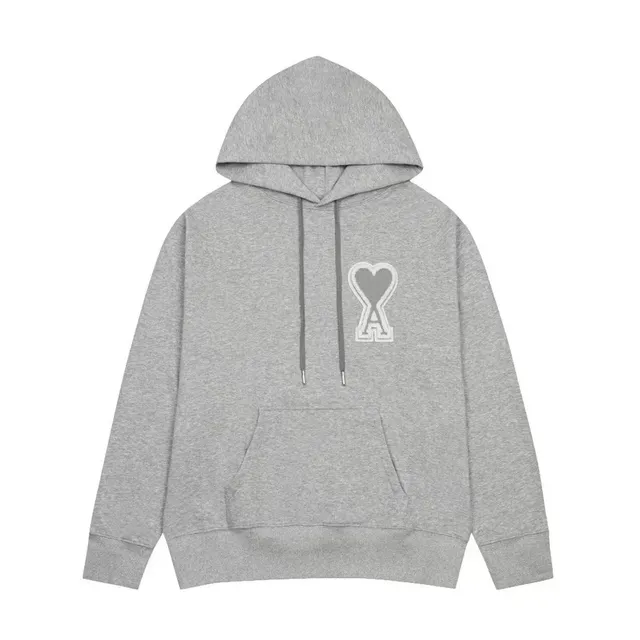 AMI Paris Heart Logo Hoodie Heather Grey