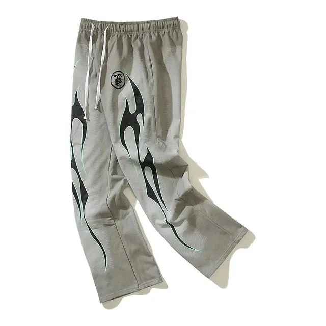 Hellstar Flame Joggers Grey with Black and Mint Flames