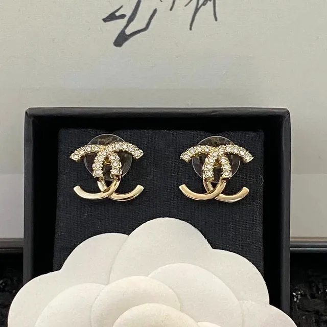 Chanel CC Logo Stud Earrings Crystal-Embellished