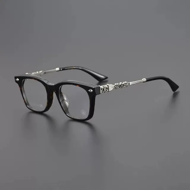 Chrome Hearts Eyeglasses Havana Tortoise with Silver Cross Accents