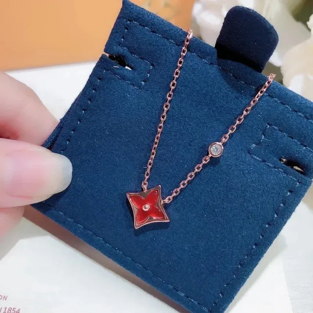Louis Vuitton Flower Necklace Red Enamel with Diamond