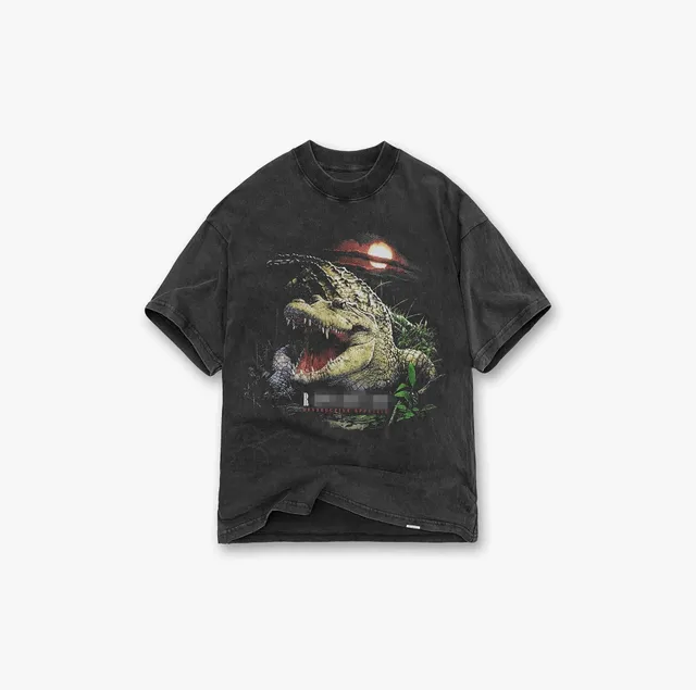 Broken Planet Crocodile Graphic Tee Distressed Black