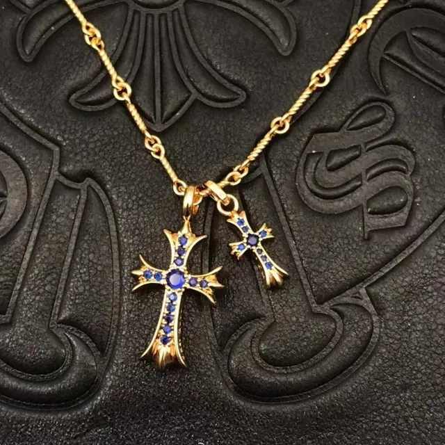 Chrome Hearts Cross Pendant Necklace Sapphire-Embellished