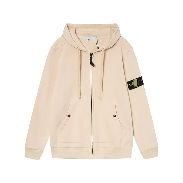 Stone Island Zip-Up Hoodie Beige with Compass Patch