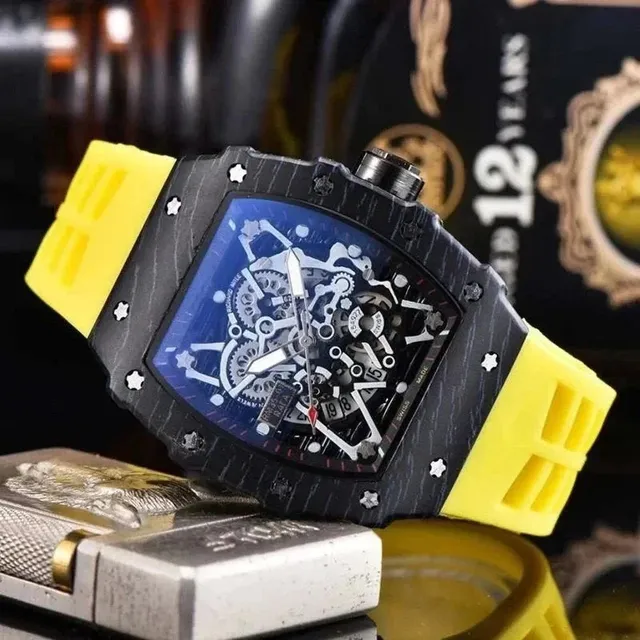 Richard Mille RM 011 Carbon Fiber Case with Yellow Rubber Strap