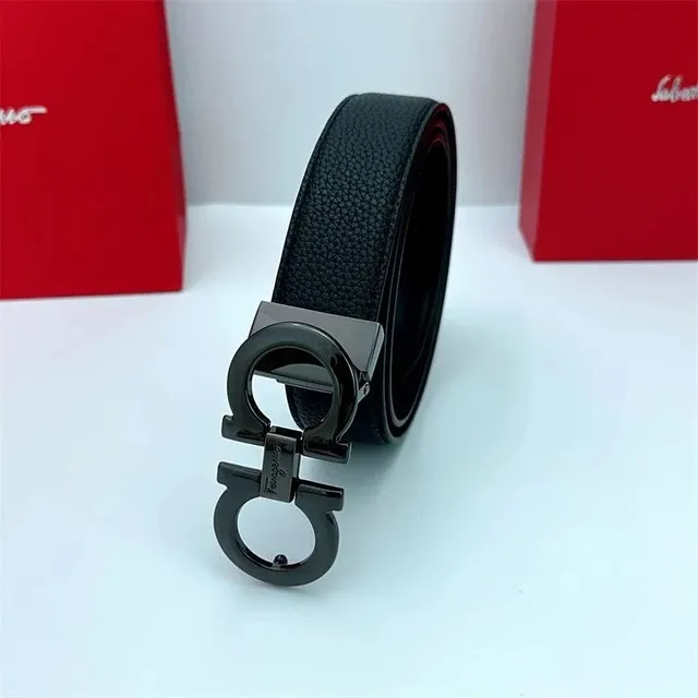 Ferragamo Gancini Belt Black Pebbled Leather