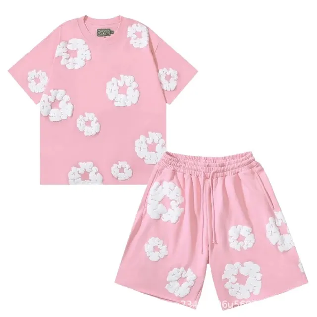 Short Sleeve Tee and Shorts Set Floral Appliqué