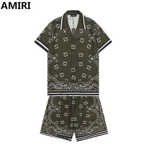 Amiri Bandana Print Set Olive Green with White Bandana Pattern