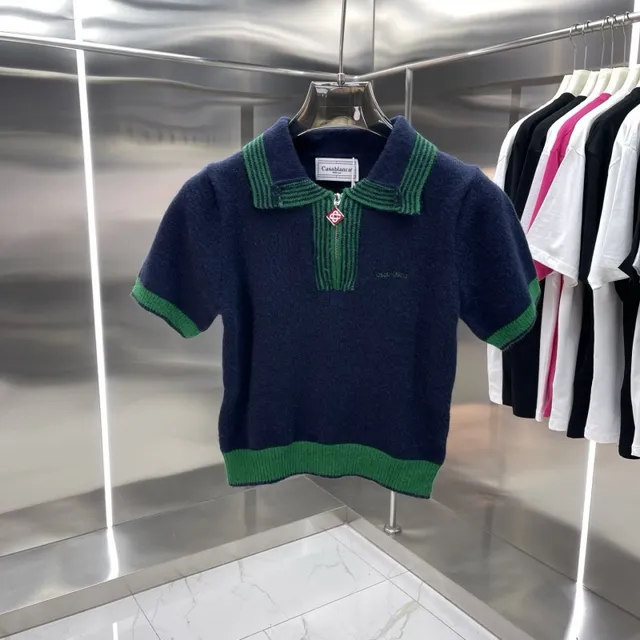 Casablanca Knit Polo Navy Green Trim