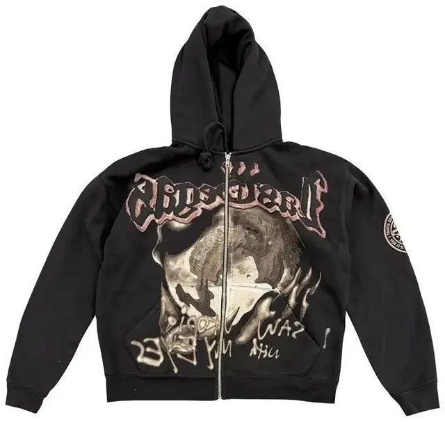 Broken Planet Zip-Up Hoodie Graffiti Skull Print