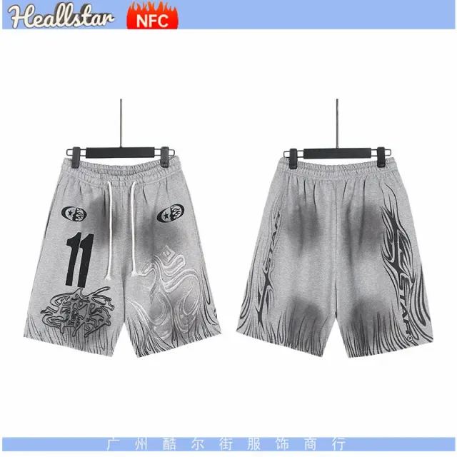 Hellstar Graphic Sweat Shorts Flame Print with Number 11
