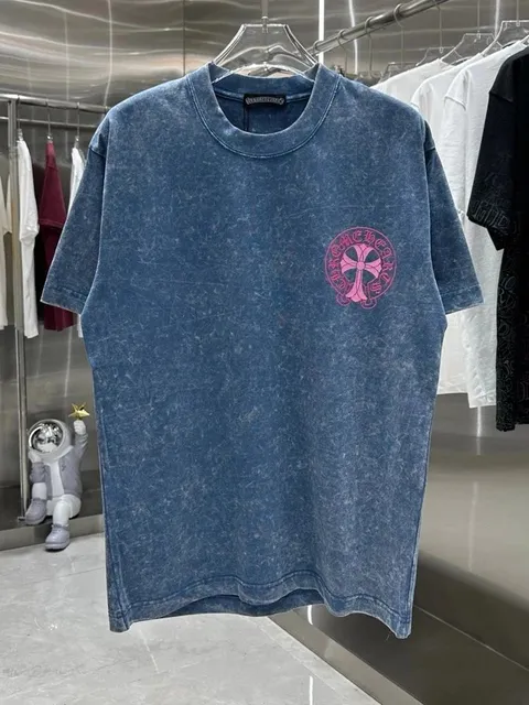 Chrome Hearts T-Shirt Acid Wash with Pink Cross Logo