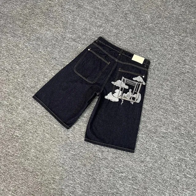 016云朵刺绣牛仔短裤(蓝)