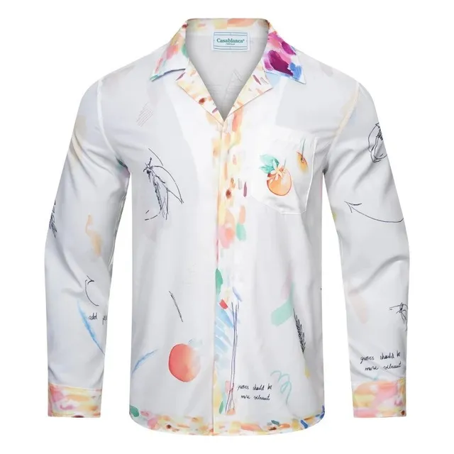 Casablanca Printed Camp Collar Shirt Fruit Sketch Print