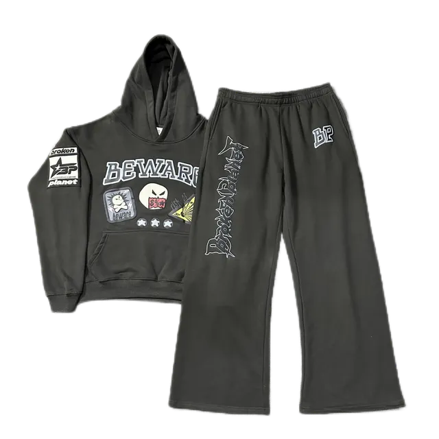 Broken Planet Hoodie and Joggers Set Beware Graphic