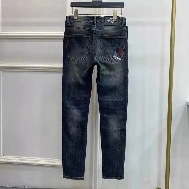 Moncler Logo Patch Jeans Distressed Dark Wash
