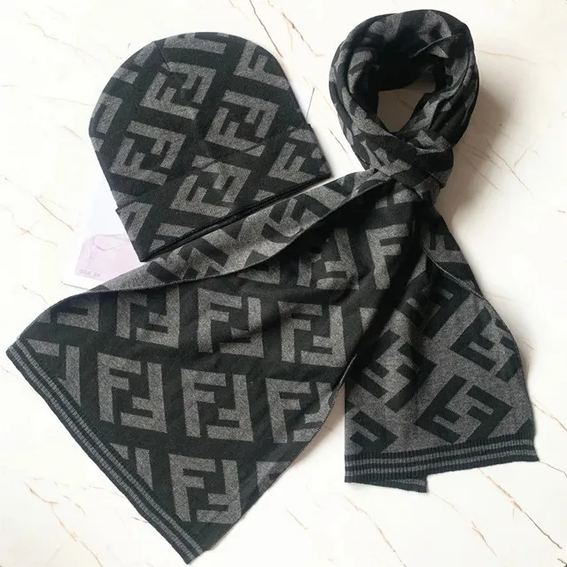 Fendi FF Logo Scarf and Beanie Set Monogram Print