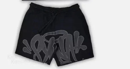 Syna World Graffiti Shorts Black with Grey Spray Paint Logo