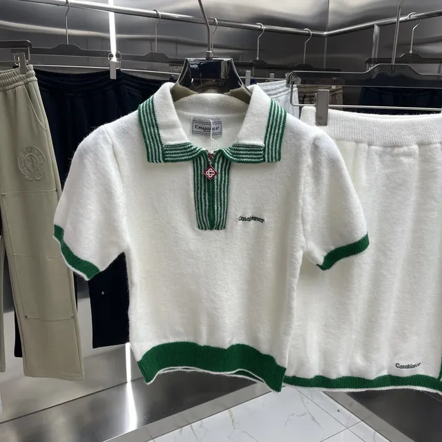 Casablanca Polo Knit Top Green Trim