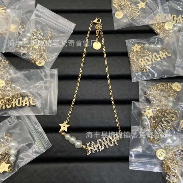 Dior Necklace Crystal 'J' Logo with Pearls and Star